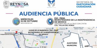 AUDIENCIA PUBLICA, MIÉRCOLES 16 DE OCTUBRE 2019,ESCUELA BICENTENARIO DE LA INDEPENDENCIA, CALLE SOR JUANA INES DE LA CRUZ CON CYNTIA, COL. VILLAS DEL ROBLE.