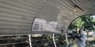 Desinfecta Municipio parada de autobuses,del transporte publico y puentes peatonales en Reynosa
