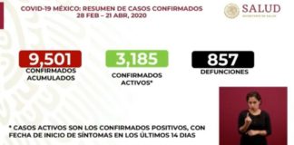 Aumentan a 9,501 los casos positivos de Covid-19 en México