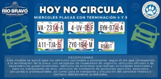 ESTE MIÉRCOLES EN RÍO BRAVO,NO CIRCULAN LAS PLACAS CON TERMINACIÓN 4 Y 5