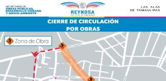 Aviso de cierre de vialidad en avenida Espuela y calle Morelia