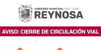 Aviso de cierre, calle Juárez y Porfirio Díaz de la Zona Centro